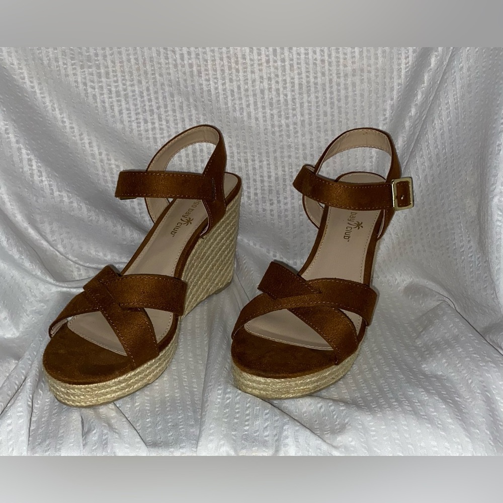 Montego Bay Club Brown Wedge Sandals with Ankle Strap - Picture 2 of 4
